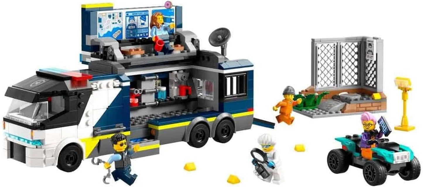 LEGO City Politietruck met laboratorium, quadpolitieset en speelgoedtruck voor kinderen, cadeau voor jongens en meisjes vanaf 7 jaar, plus 5 minifiguren - 2 politieagenten, 1 wetenschapper en 2 boeven 60418 Bouwsets Beuche in LEGO-Store