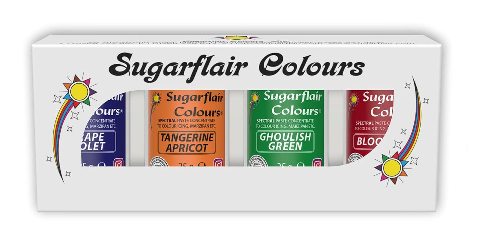 Sugarflair Pasta Food Coloring Set/4 Kleurstof voor pasta, fondant, marsepein, suikerpasta, botercrème en meer: ​​Macabre Green, Grape Purple, Blood Red