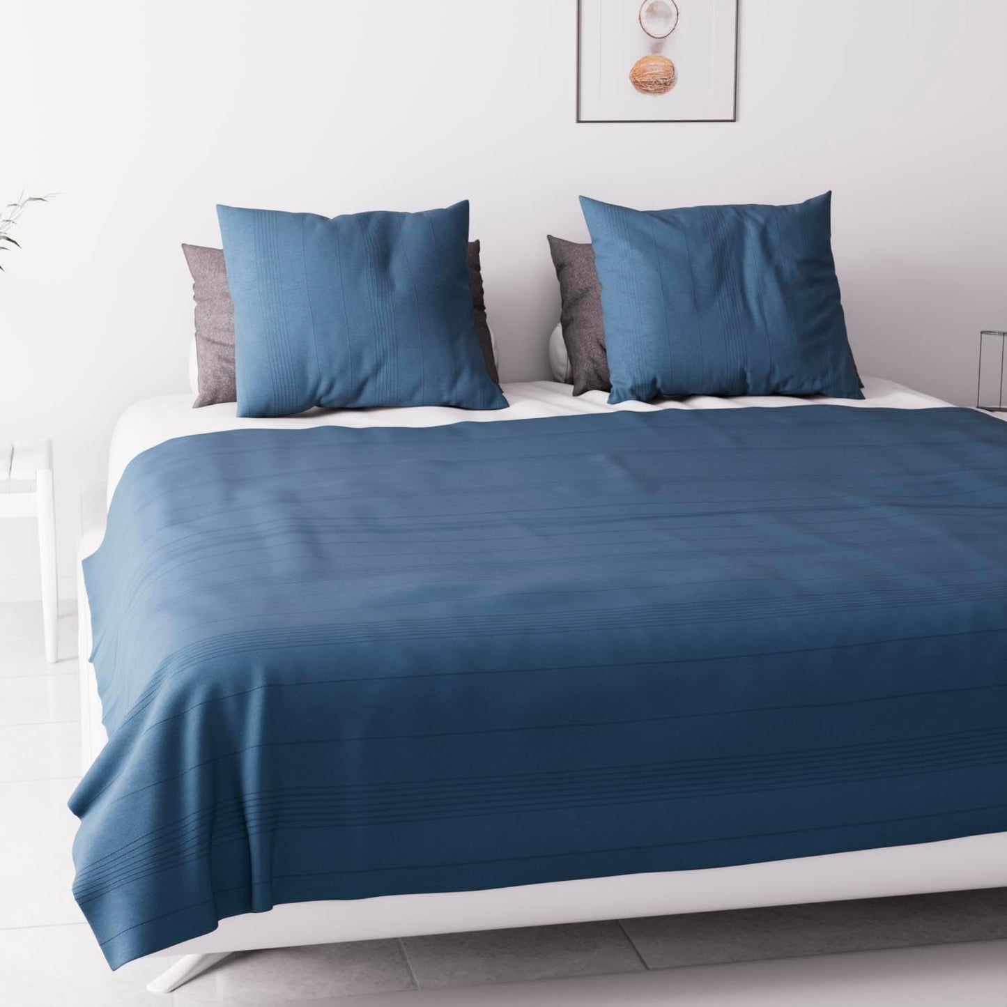 Soleil D'Ocre Adele, Zigzag Cover, Van de bank gegooid, Polykaton, Blauw, 220 X 240 Cm Dekbedden en dekbedden Naty Shop