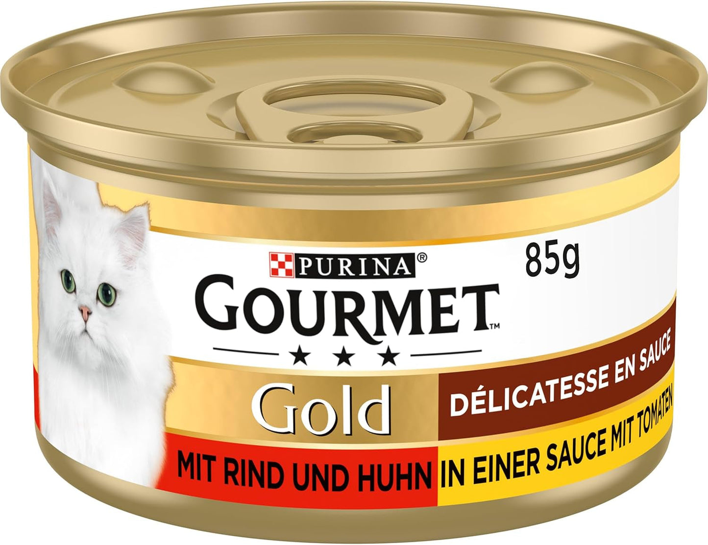 Gourmet Gold Délicatesse en Sauce Rund- en Kip Natvoer voor katten, 12 stuks (12 x 85 g)