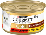 Gourmet Gold Délicatesse en Sauce Rund- en Kip Natvoer voor katten, 12 stuks (12 x 85 g)