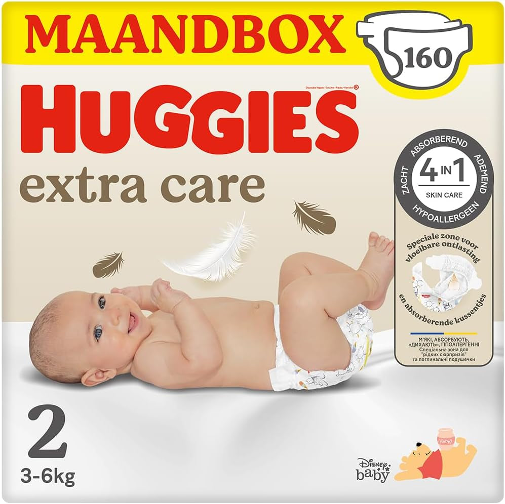 Huggies Extra Care babyluiers, maat 2 (3-6 kg), superabsorberend, Disney-ontwerp, bulkverpakking, 160