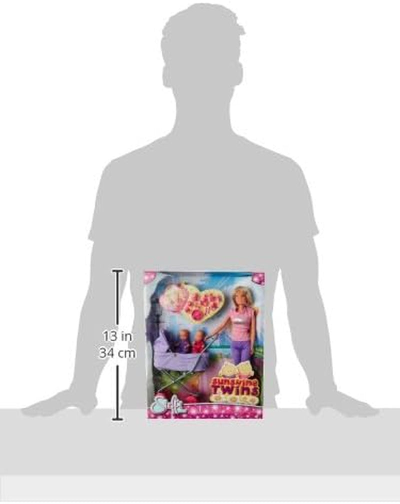 Simba Steffi Love Sunshine Twins - Pop met tweeling en kinderwagen, inclusief accessoires zoals flessen en speelgoed, bijpassende variant voor 2 poppen, poppenset voor kinderen vanaf 3 jaar