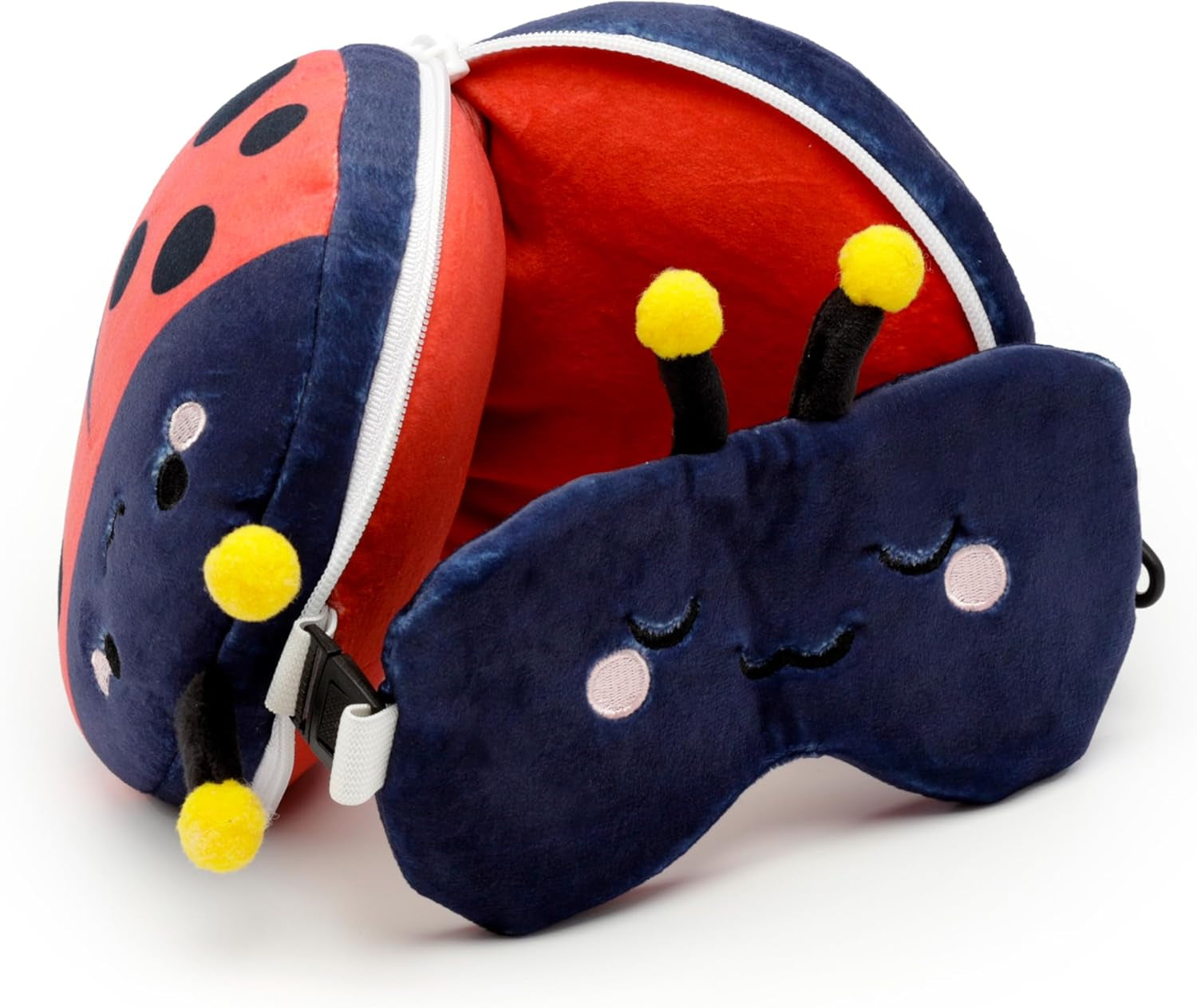 Puckator Relaxeazzz Reiskussen met Lieveheersbeestjesmasker - Zachte Dieren, Veelkleurig, 1 Unité (Set van 1) Naty Shop Reiskussens