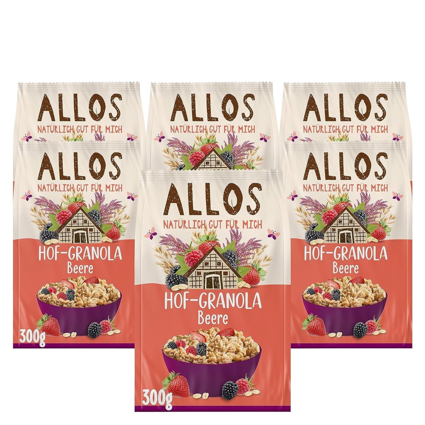 Allos Hof Granola met bessen | Biologische Muesli | Muesli met bessen | Krokante Muesli | Ontbijtgranen | Verpakking van 6 (6 x 300 g), 1 stuk (verpakking van 6)