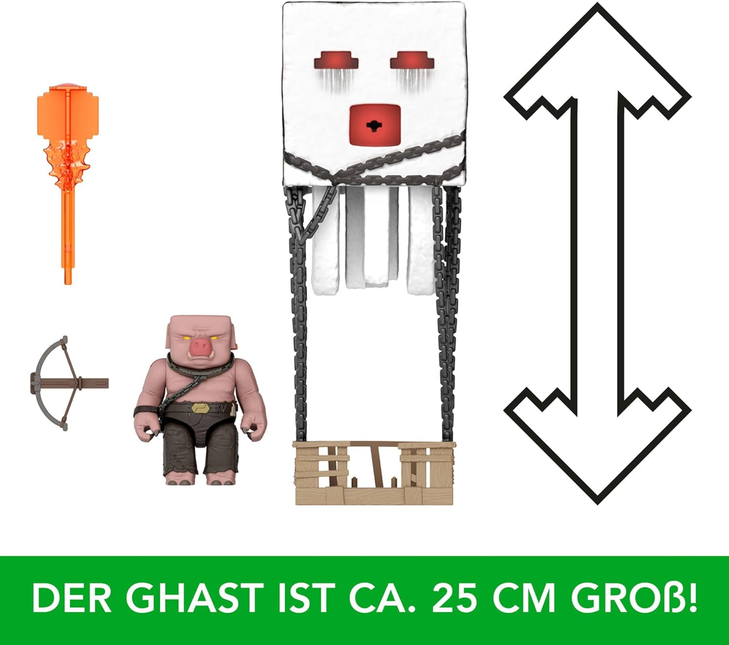 Mattel Minecraft-actiefigurenset, Ghast met vuuraanval, lichten, geluid, starter en projectiel, Piglin Warrior, geïnspireerd door de film, JFB69 Actiefiguren Naty Shop