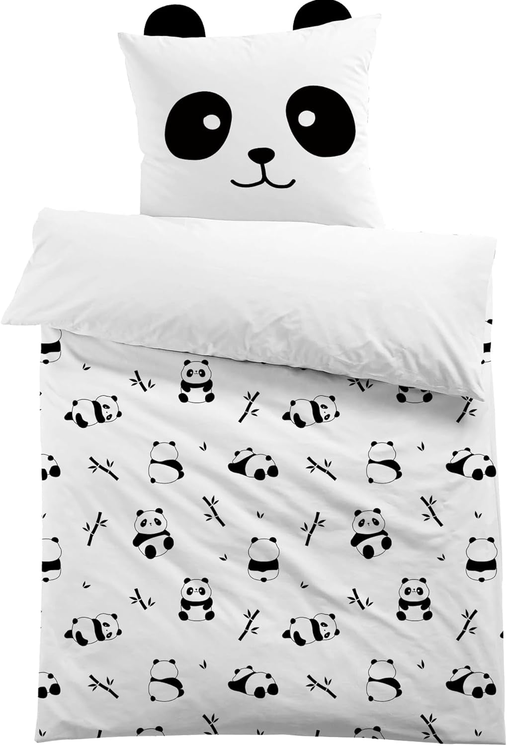 3D microvezel beddengoed, dieren, unisex beddengoed - kinderen Naty Shop Panda met oren 135×200+80×80
