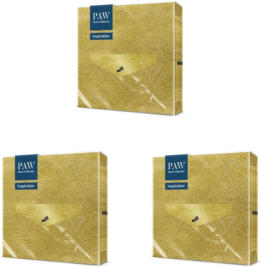 PAW - 3-laags servetten (33 x 33 cm) I 20 stuks I Perfect voor verjaardagen, feesten, bruiloften, communies en feestdagen I Gekleurde papieren servetten - speciale gelegenheden, ornamenten I Inspiration Classic (goud)
