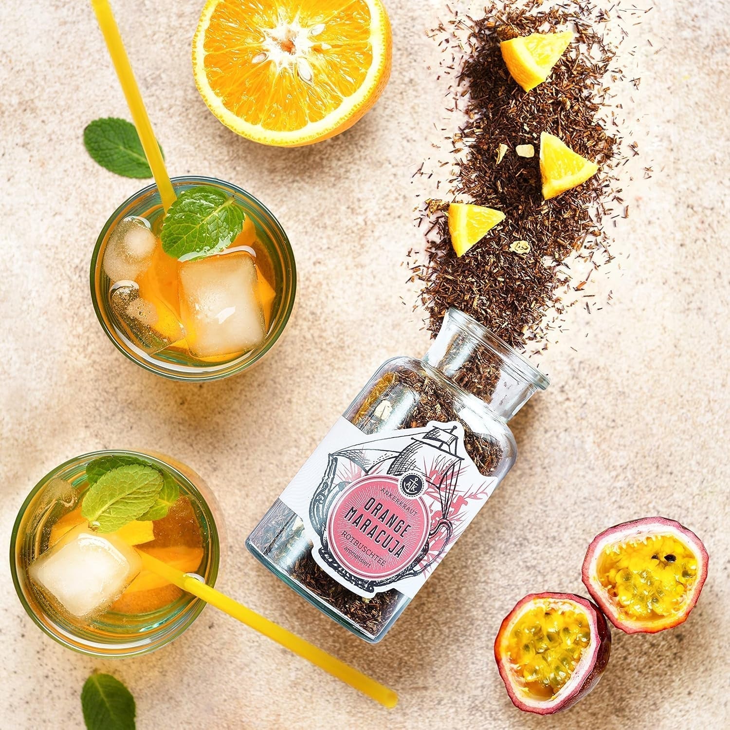 Ankerkraut Rode Sinaasappel & Passievrucht Thee 90g in Kurkenpot Premium Losse Thee Cadeau-idee Wellness Drink
