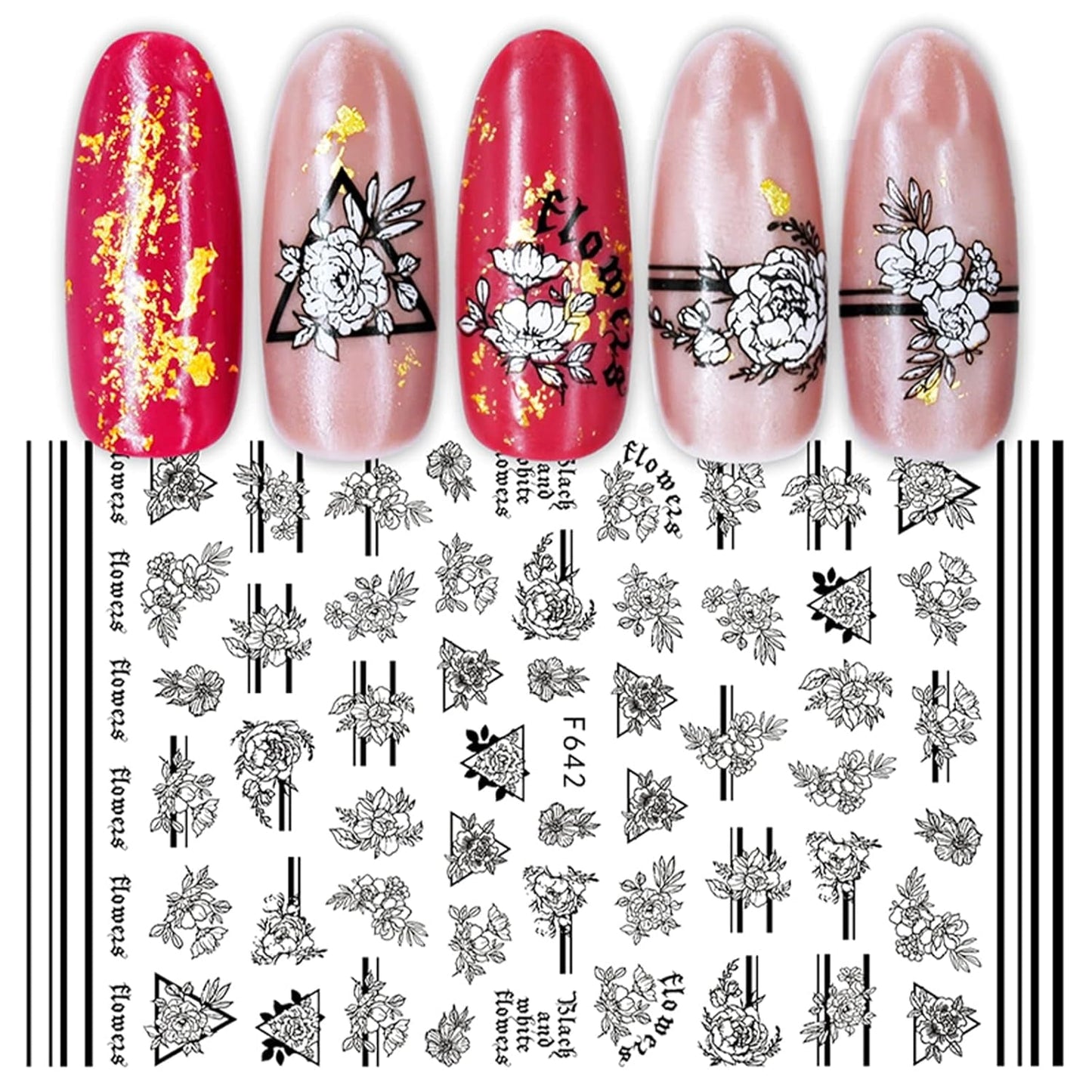 JMEOWIO Nagelsticker Geometrie 10 Blatt Nagelaufkleber Selbstklebend Schwarzes Herz Unregelmäßig Geformt Nail Art Sticker Decoratie Nageldesign Zubehör
