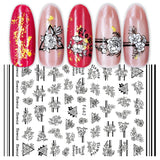 JMEOWIO Nagelsticker Geometrie 10 Blatt Nagelaufkleber Selbstklebend Schwarzes Herz Unregelmäßig Geformt Nail Art Sticker Decoratie Nageldesign Zubehör