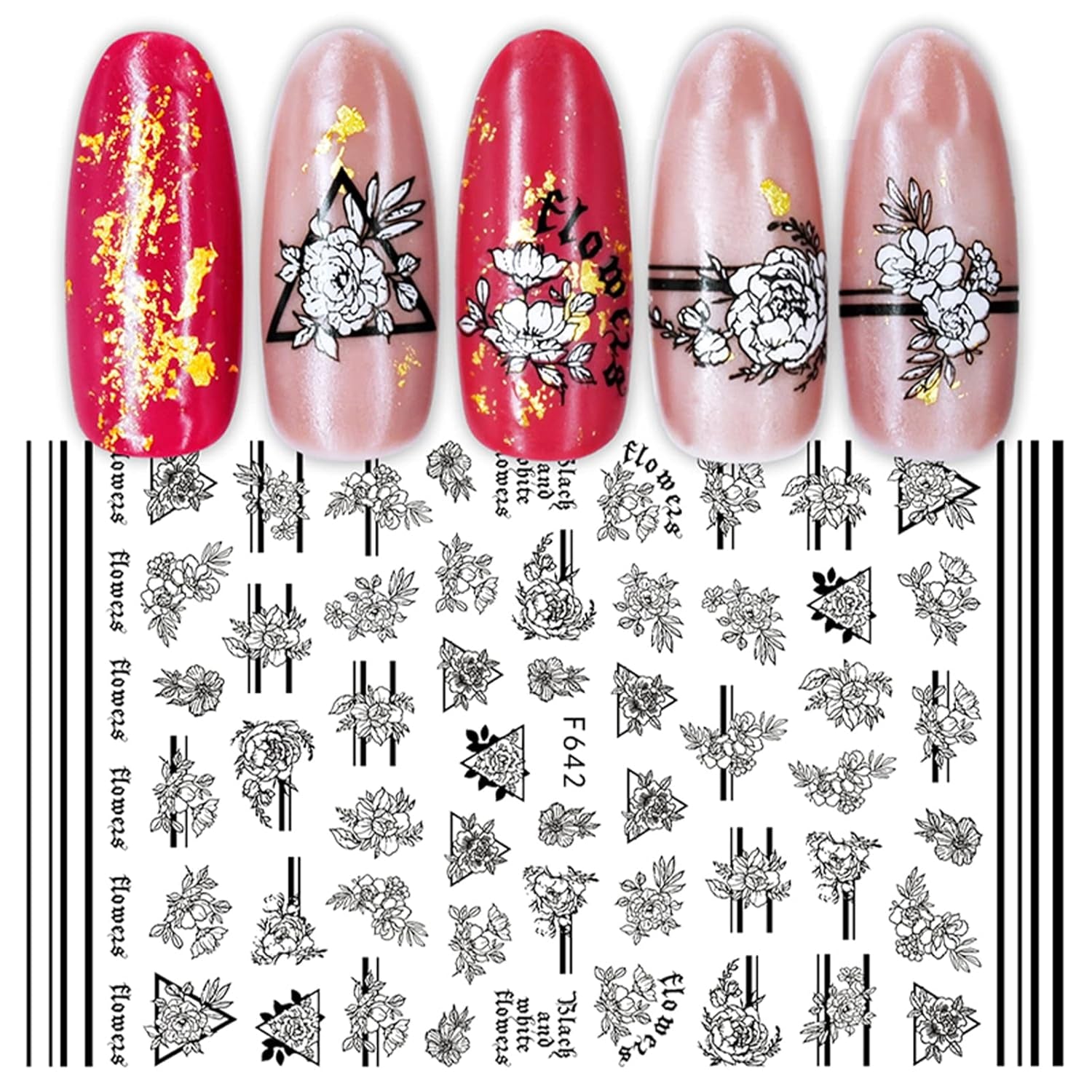 JMEOWIO Nagelsticker Geometrie 10 Blatt Nagelaufkleber Selbstklebend Schwarzes Herz Unregelmäßig Geformt Nail Art Sticker Decoratie Nageldesign Zubehör