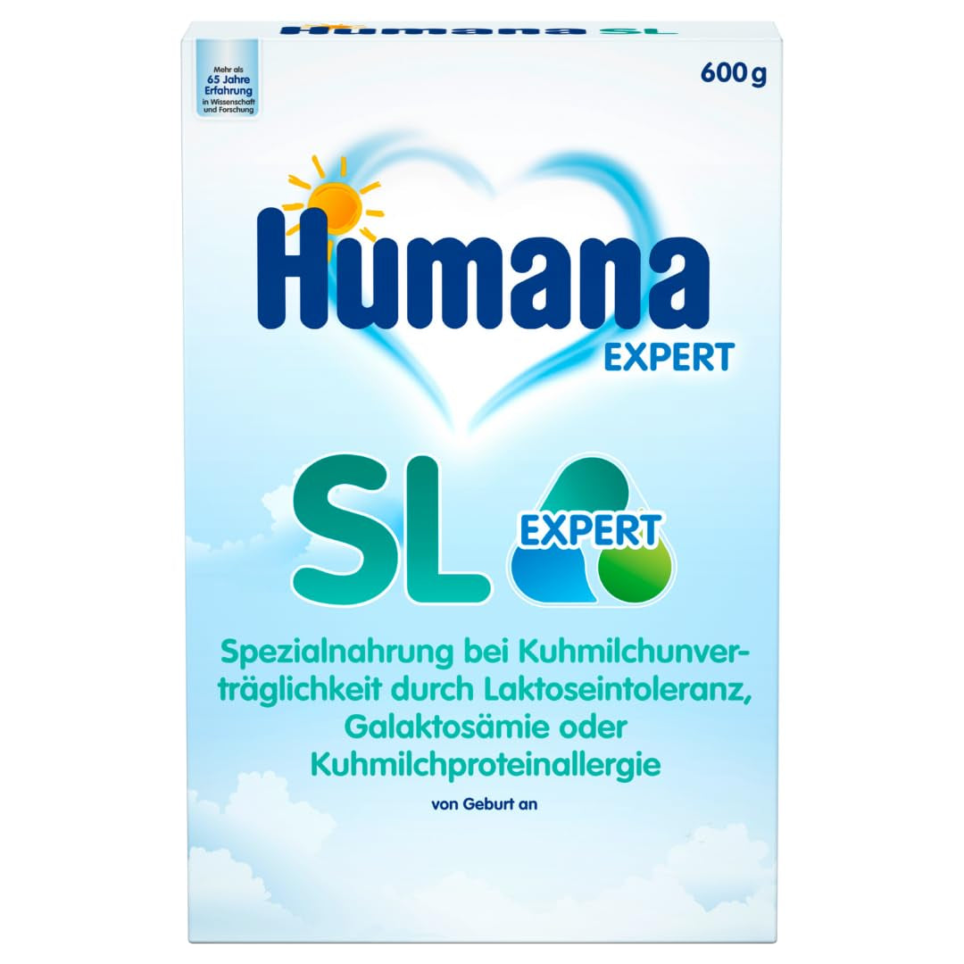 Humana SL Expert, vanaf de geboorte, speciale formule voor koemelkintolerantie veroorzaakt door lactose-intolerantie, galactosemie of koemelkeiwitallergie, voor zuigelingen en jonge kinderen, 600 g