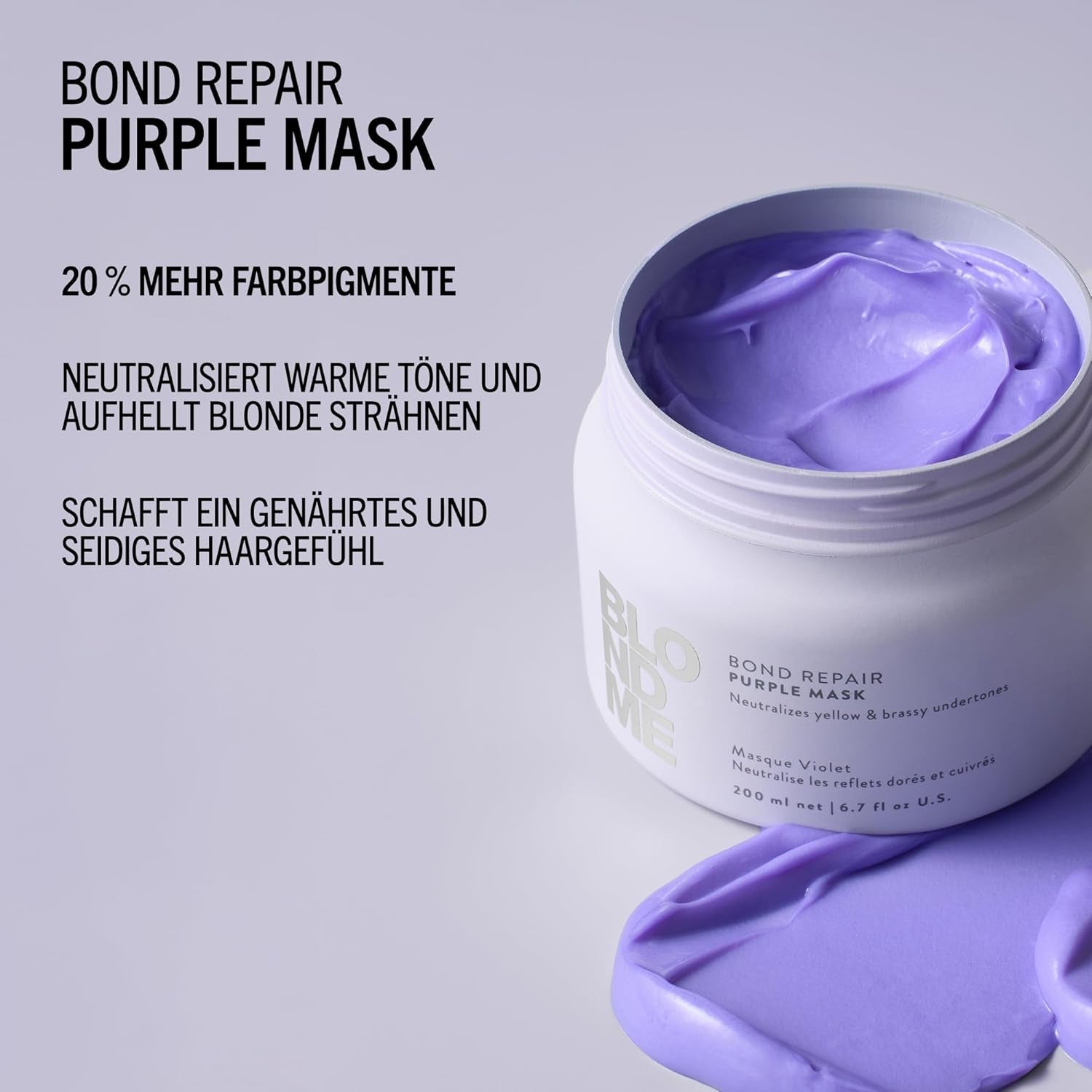 Schwarzkopf Professional BLONDME Bond Repair Purple Mask Masker voor koel haar Neutraliseert gele tinten voor geverfd, geblondeerd en licht haar Diep conditionerend en versterkend 200 ml Haarmasker Naty Shop