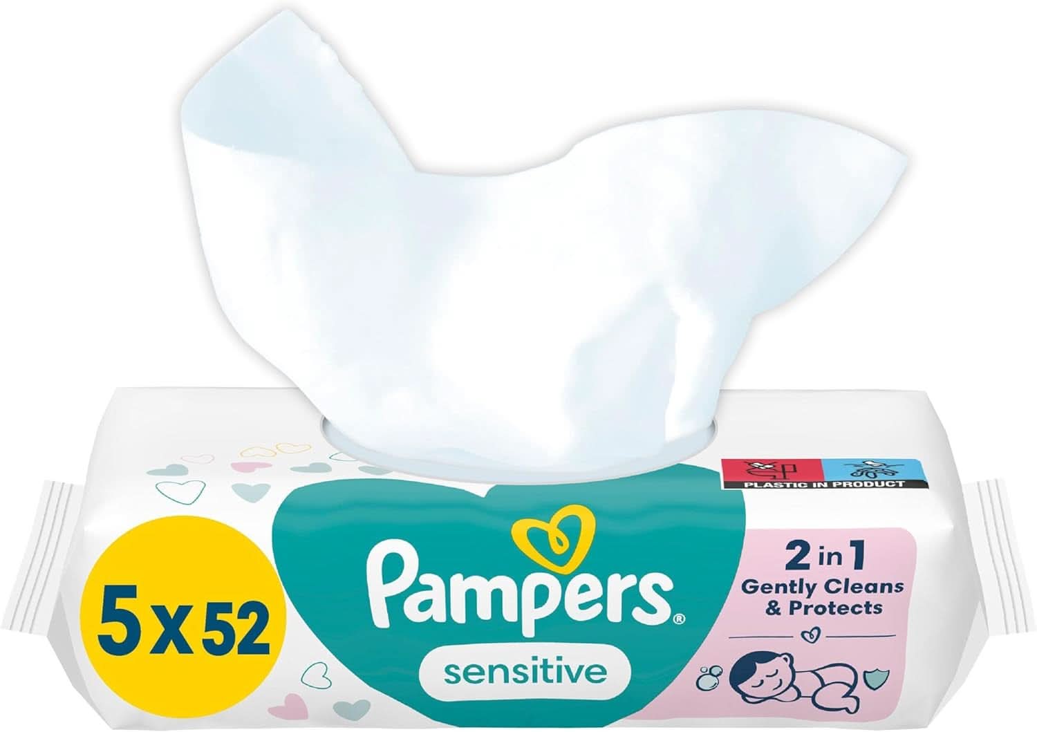 Pampers Sensitive Feuchttücher 5 Packungen Mit 52 Stück - 260 Fechttücher, Ohne Duft, Für Eine Sanfte en Weiche Reinigung Naty Shop 260 Stück