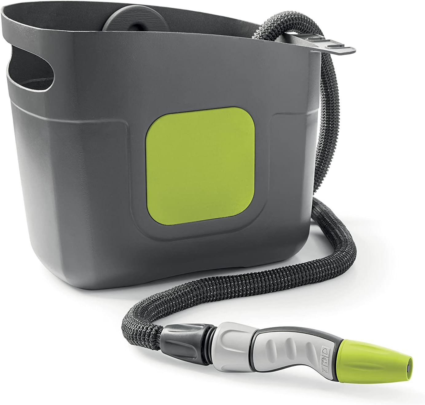 GF SRL, Aquapop Grey Pro 15, zelfverlengende gevlochten slang Made in Italy, met stevige plastic container, ergonomische mini-tuinsproeier, aansluitingen voor tuinirrigatie, donkergrijs