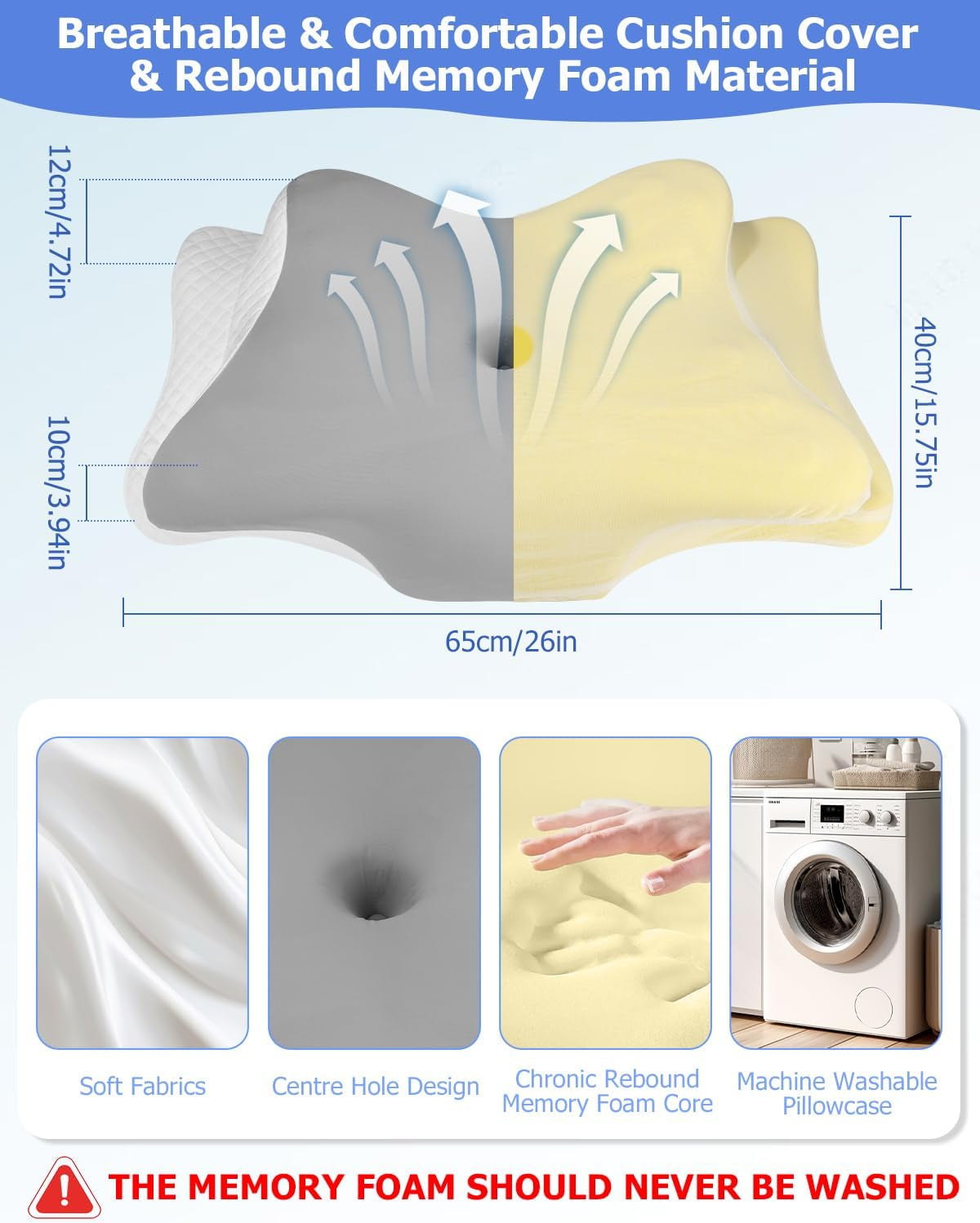 Orthopedisch kussen, zijsteunkussen, neksteunkussen, nekpijnkussen, traagschuimkussen, ergonomisch kussen, voor zijdelingse rug- en buikondersteuning - Vlindervorm Cervicale orthopedische kussens Naty Shop