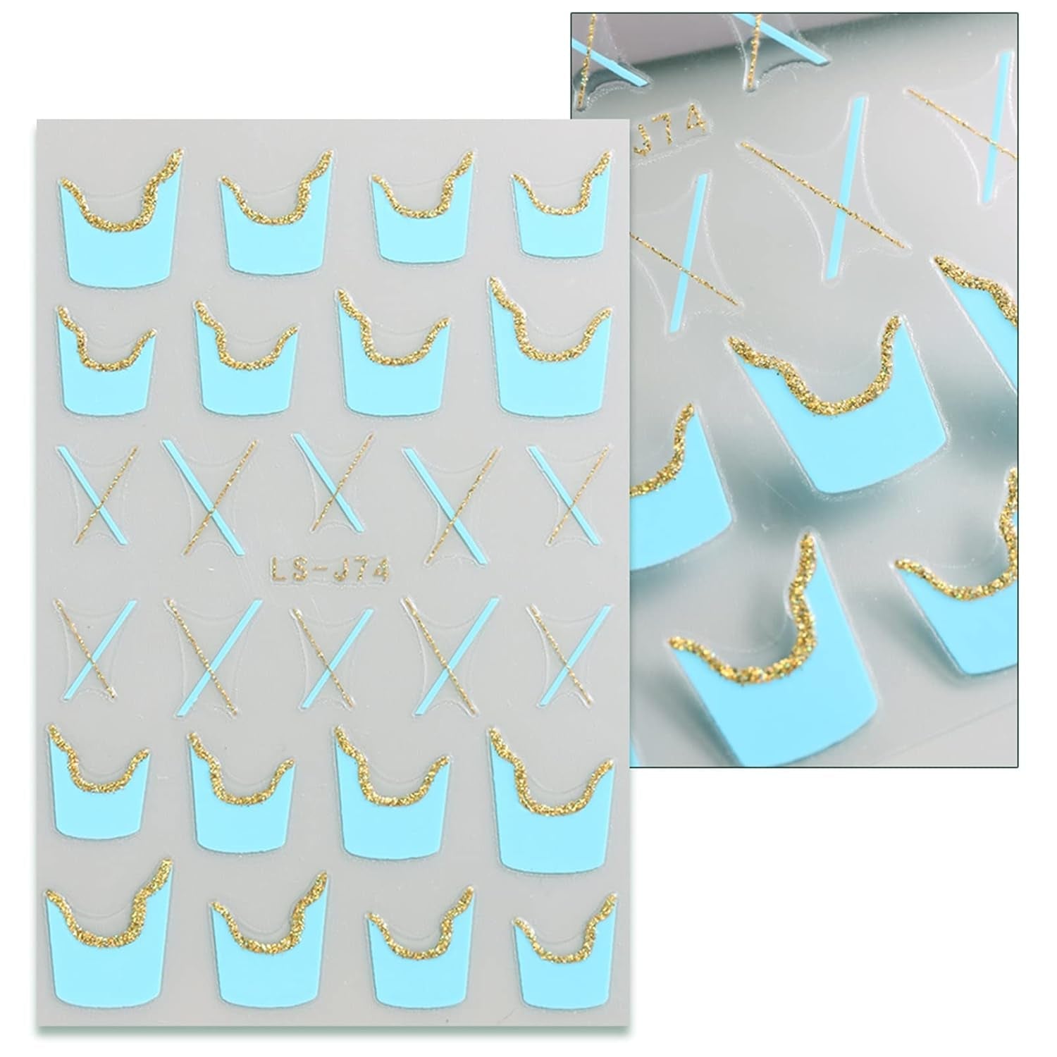 JMEOWIO Nagelsticker Französische Tipp 9 Blatt Nail Art Sticker Selbstklebend Nagelaufkleber Glitzer Wellenlinie Decoratie Nageldesign Zubehör