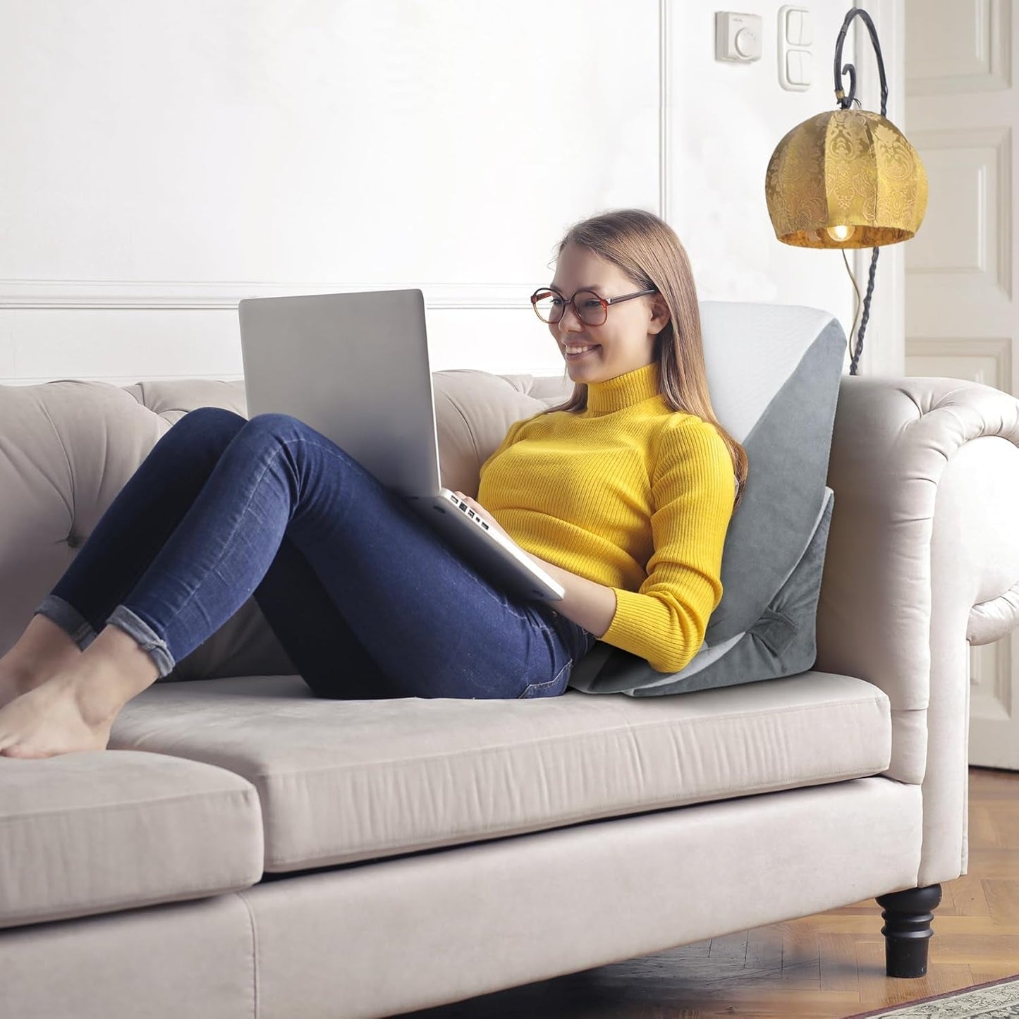 Verstelbaar wigkussen, leeskussen van schuim met hoge dichtheid met nekrol voor bed en bank, ergonomische bedwig voor slaaprefluxapneu, beenkussen, rugkussen voor lezen, gamen of tv kijken