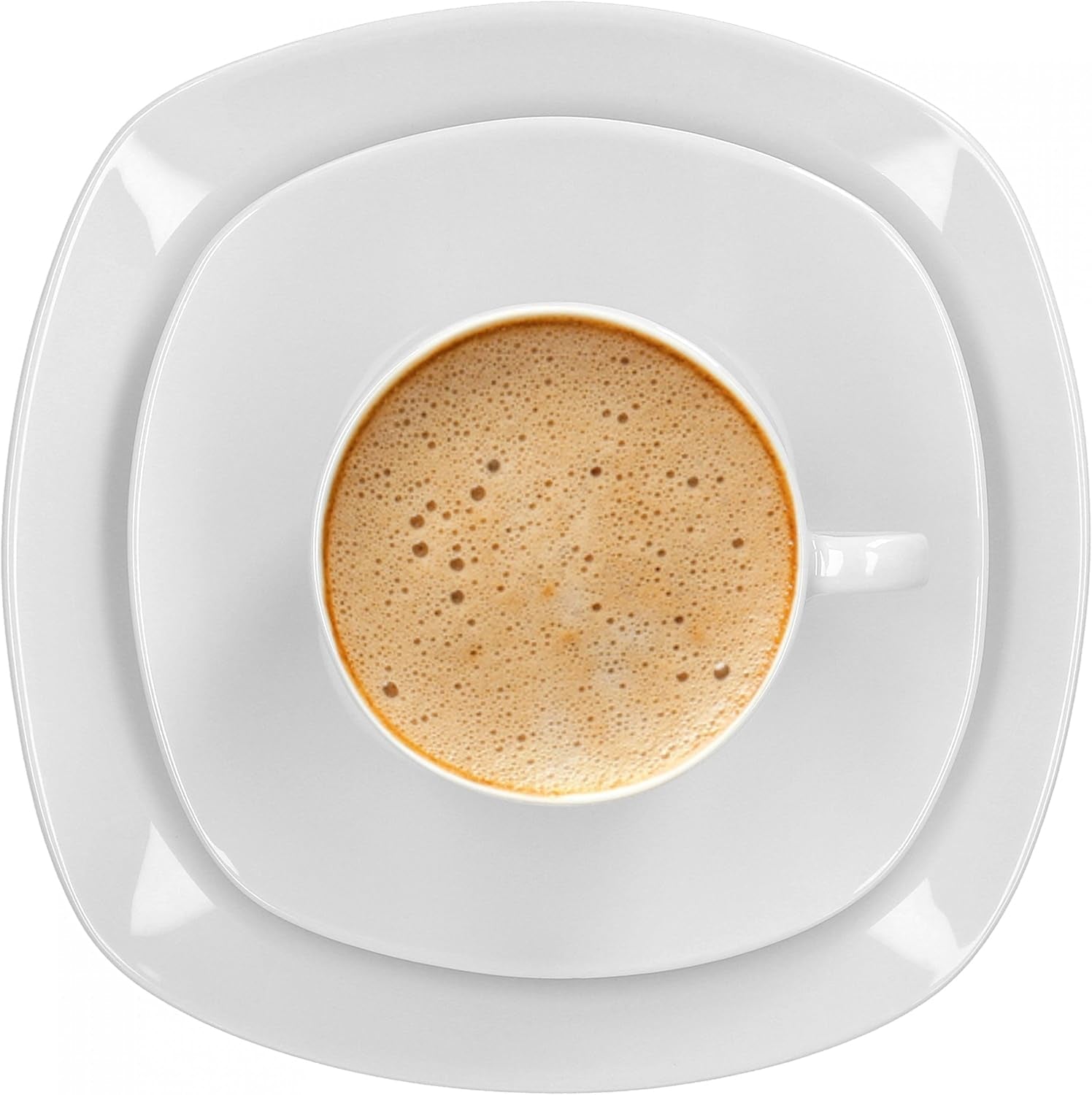 Van Well Lilli Koffieservies voor 12, 36-delige vierkante witte porseleinen serviesset met gebogen randen voor een perfect gerangschikte salontafel - Vaatwasmachinebestendig