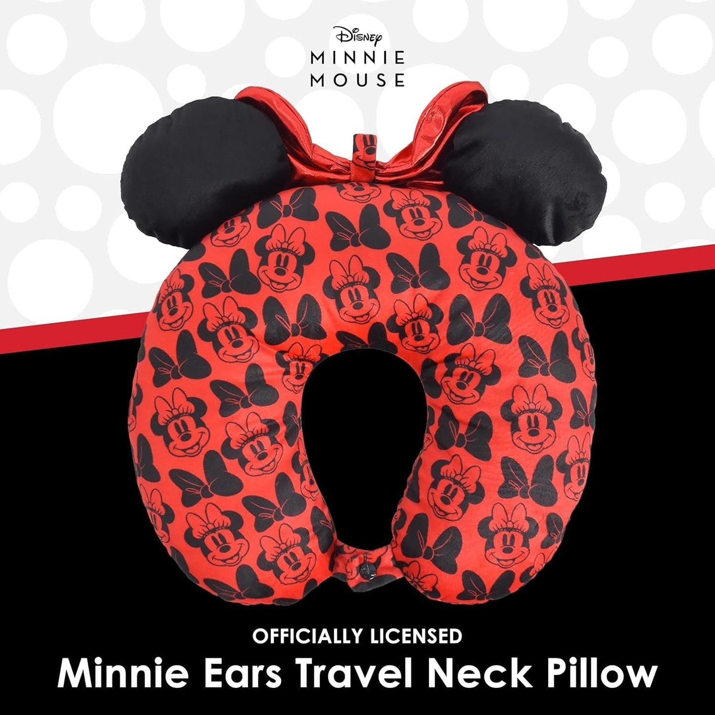 Ful Concept One Disney Minnie Mouse reis-nekkussen met 3D-oren en veer voor vliegtuig, auto en kantoor, comfortabel en ademend, rood/zwart Naty Shop reiskussens