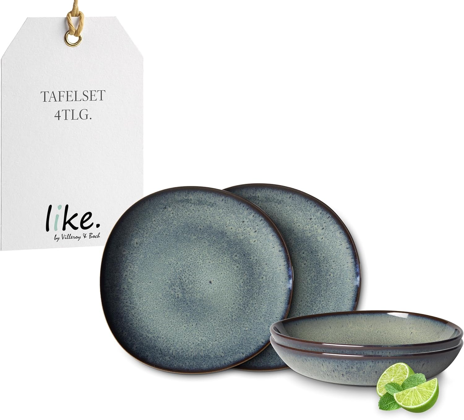 leuk vinden. de Villeroy & Boch - Lave Gris steengoed serviesset, 4-delig, keramische look, servies voor 2 personen, grijs