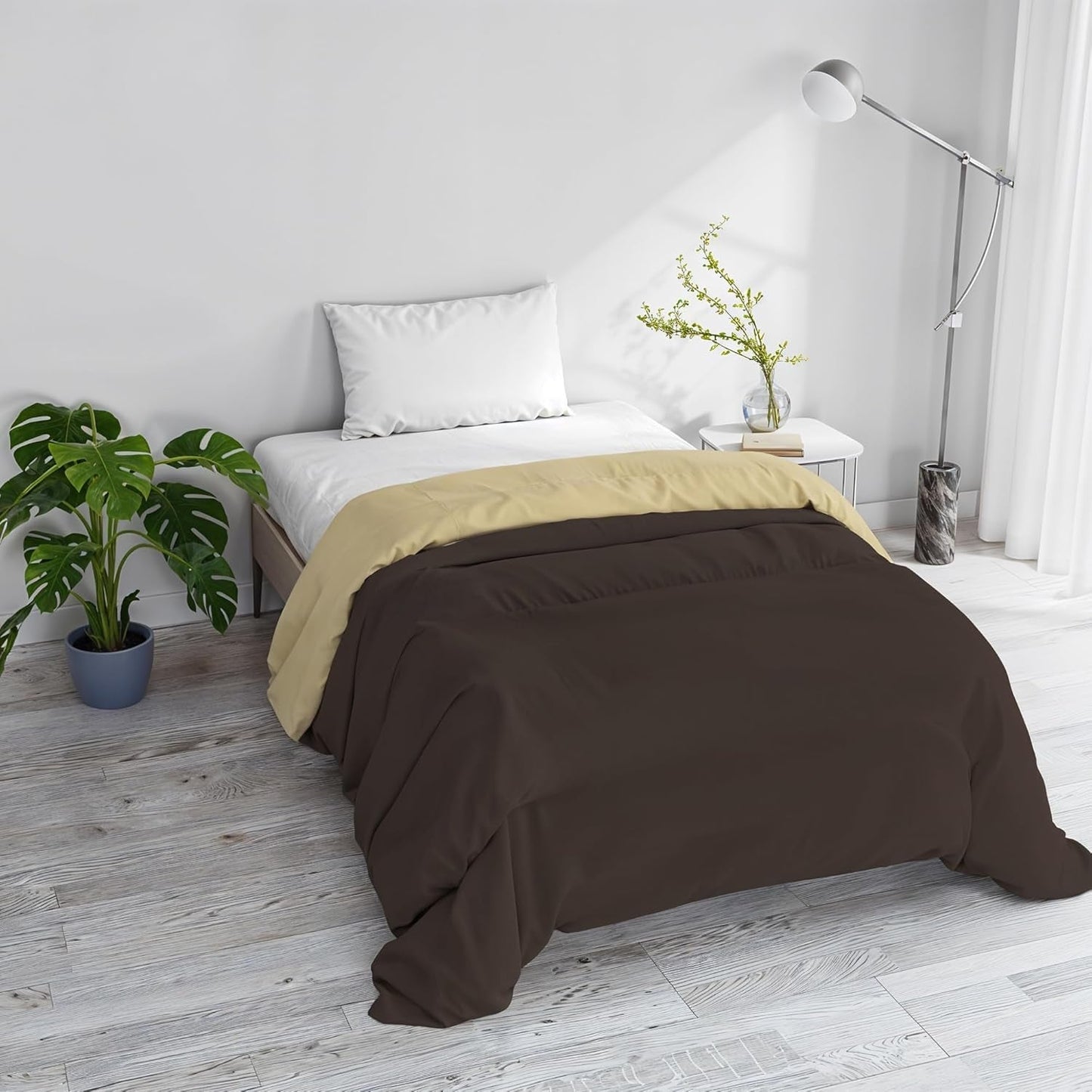 Basic winterdeken, effen en gevoerd, donkergroen/crème, 200X245Cm Naty Shop dekbedden en dekbedden Bruin/crème 200X245Cm