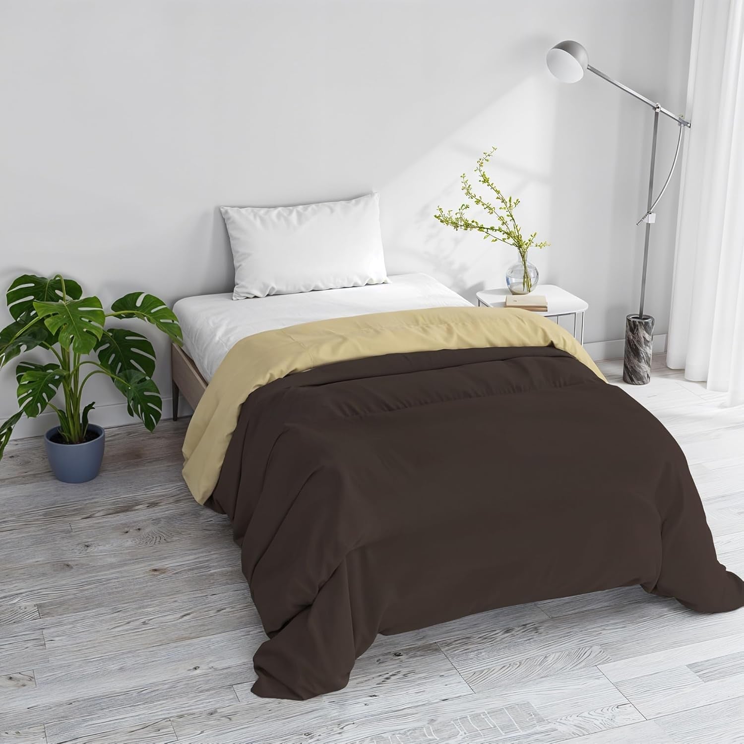 Basic winterdeken, effen en gevoerd, donkergroen/crème, 200X245Cm Naty Shop dekbedden en dekbedden Bruin/crème 200X245Cm