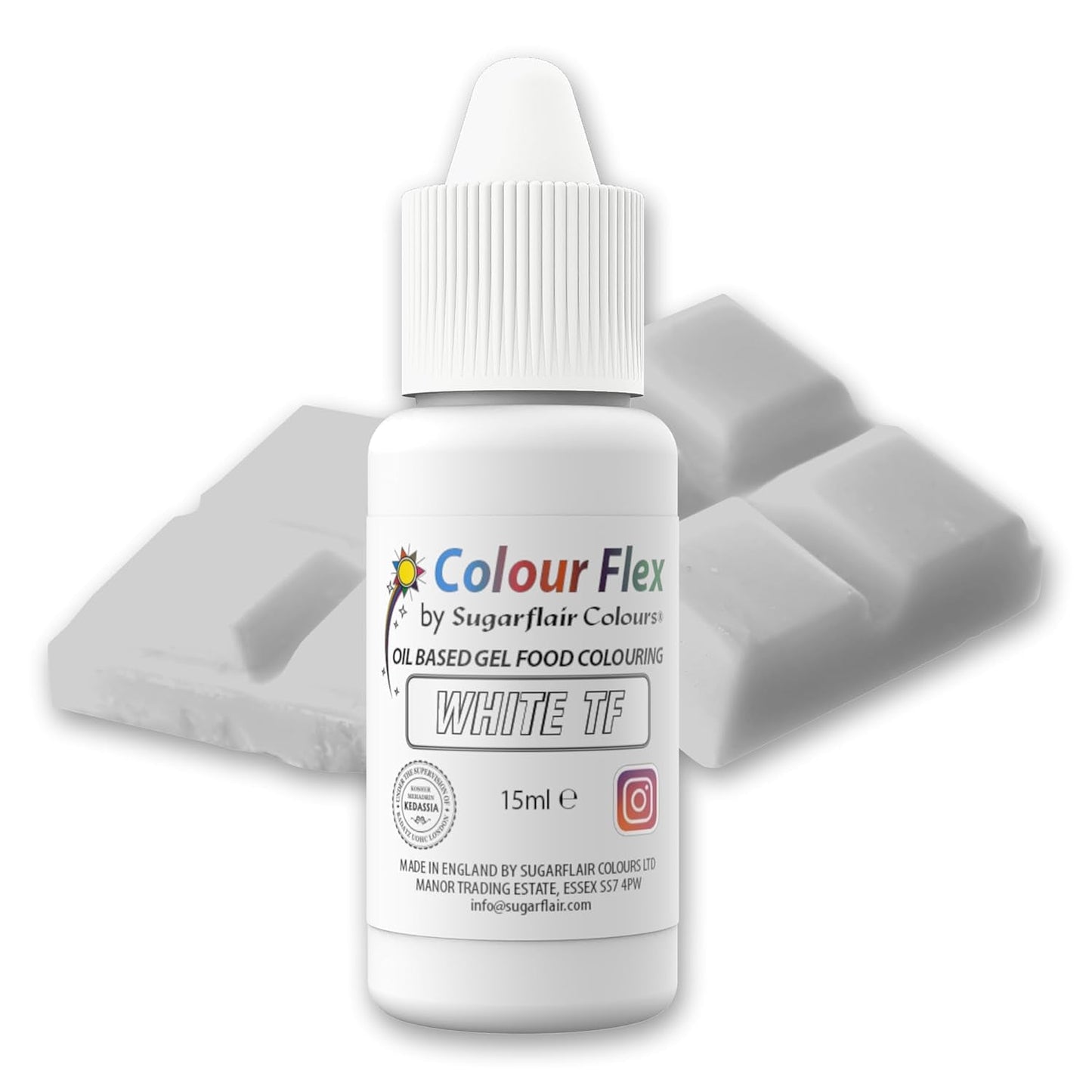 Sugarflair Colourflex Witte voedingskleurstof op oliebasis, sterk geconcentreerde vloeibare voedingskleurstof, voedingskleurstof voor botercrème, chocolade, deeg, fondant, glazuur en meer - 15 ml