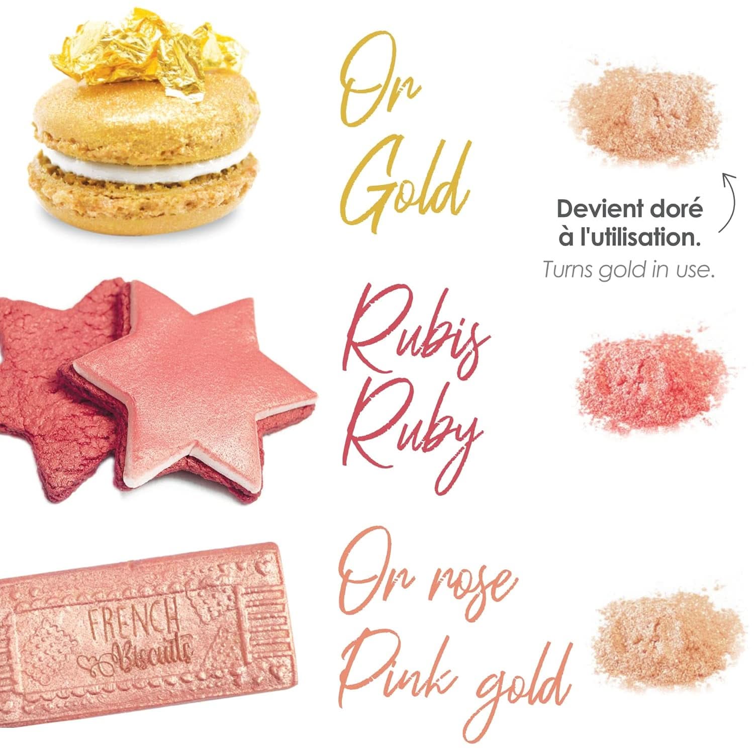 ScrapCooking, Set van 3 kleurstoffen voor levensmiddelen, Goud, Rose-Goud en Ruby, metallic tinten, 3 x 5 gram Naty Shop