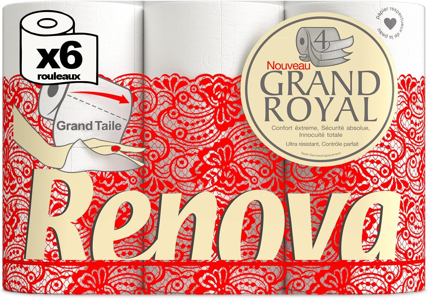Toiletpapier Renova Renova Grand Royal 4 laags - 6 rollen, Groot (pak van 5)