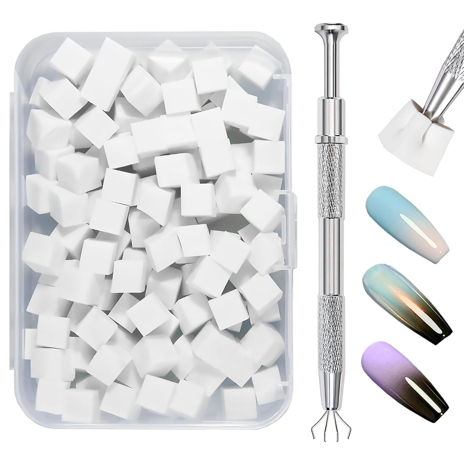 Qufiiry 200 Stück Nail Art Schwämme Mit Metallgreifer, Nagelkunst Schwammpinsel, Maniküre Zubehör Für Nägel, Um Eine Varavländ Von Gradient Nail Art Patterns To Create (wit)
