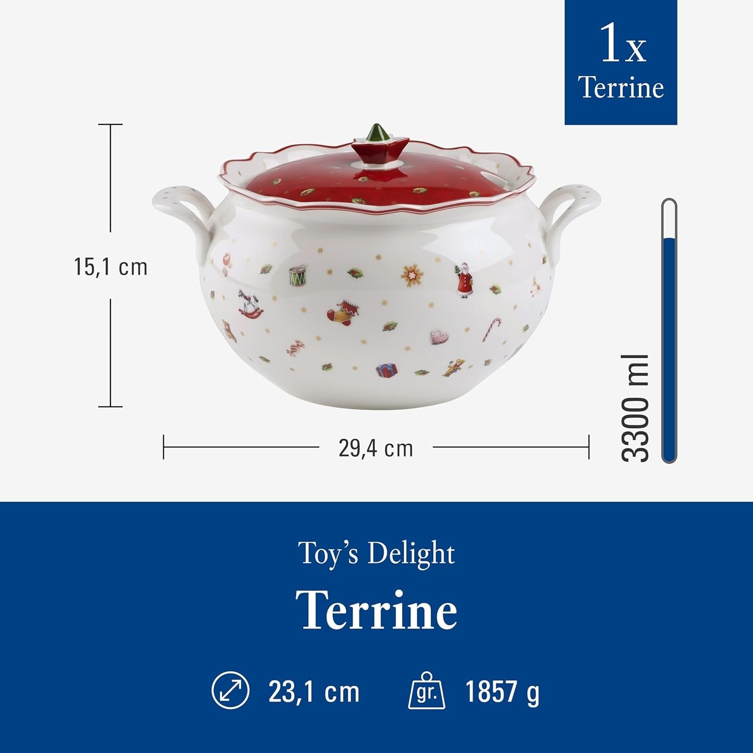 Villeroy & Boch Toy's Delight Terrine, 3 liter, premium porselein, wit/rood