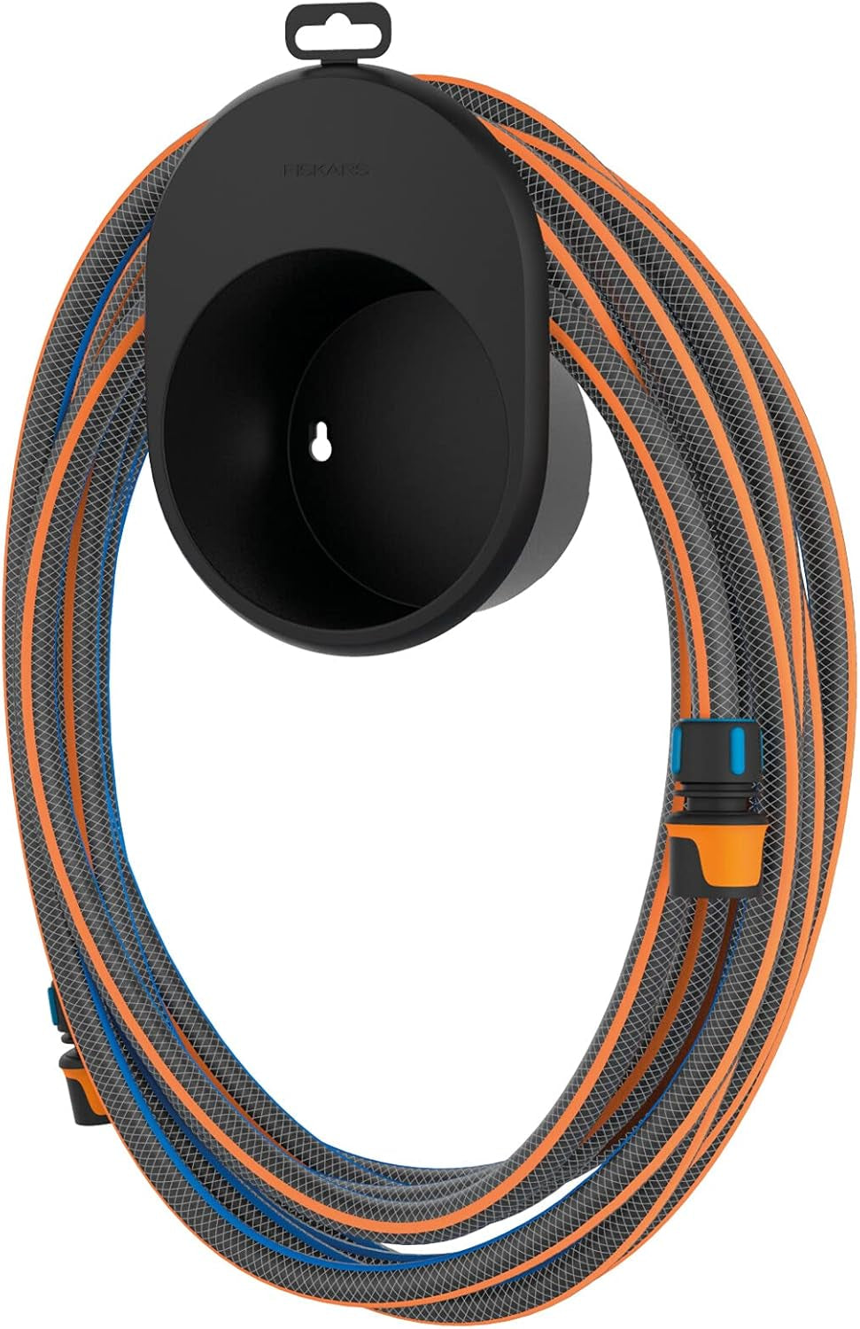 Fiskars waterrad waterslangset met 2 slangaansluitingen en kraanaansluiting, universele maat, torsiestijfheid niveau 4 (van 5), 1,8 m, Ø1,3-1,5 cm (1/2-5/8"), zwart/oranje/blauw, 1057621