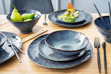 ZANGER | Tokyo Serviesset 12-delige Steengoed Serviesset voor 4 personen, inclusief dinerborden, dessertborden en schalen, donkerblauw met zwarte accenten | DE PREMIUM COLLECTIE