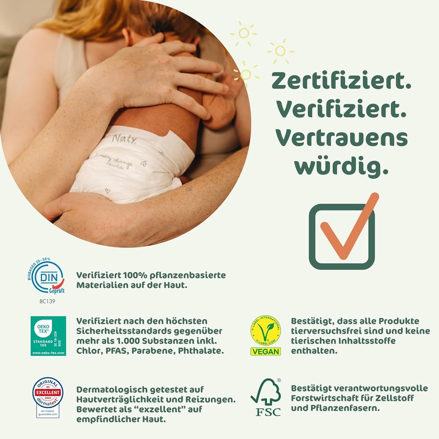 Naty BioEmbrace-babyluiers, maat 3 (4-9 kg) | 100% plantaardige materialen, zacht voor de huid | Ademende zachtheid, dermatologisch getest, uitstekende absorptie | 100 stuks