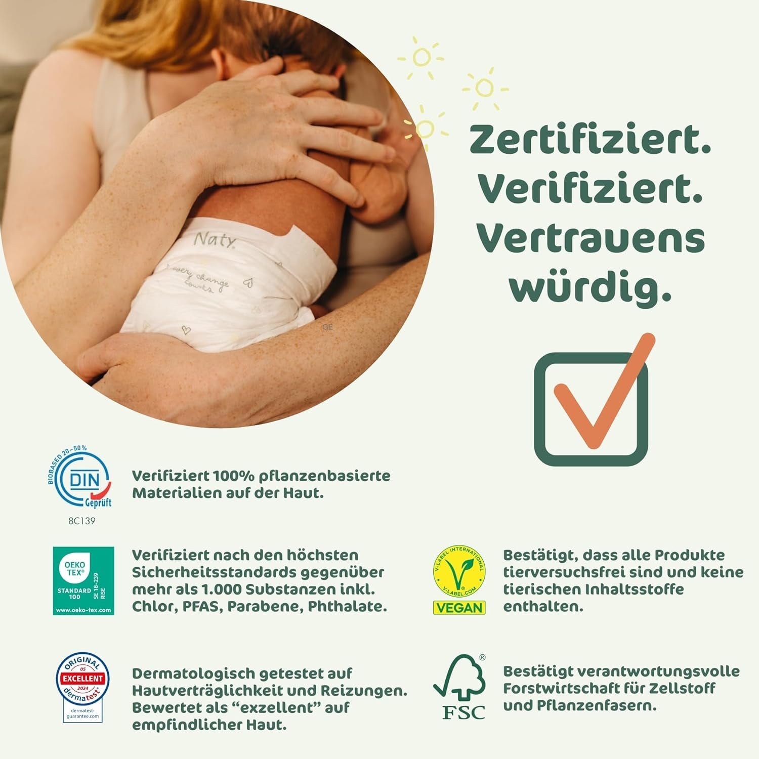Naty BioEmbrace-babyluiers, maat 3 (4-9 kg) | 100% plantaardige materialen, zacht voor de huid | Ademende zachtheid, dermatologisch getest, uitstekende absorptie | 100 stuks