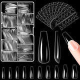 Alyvisun Ballet nageltips, 500 stuks volledig dekkende acryl nageltips met 240 stuks nagelstickers set, 10 maten transparante gelnageltips Zachte gelnageltips Ballerina nageltips