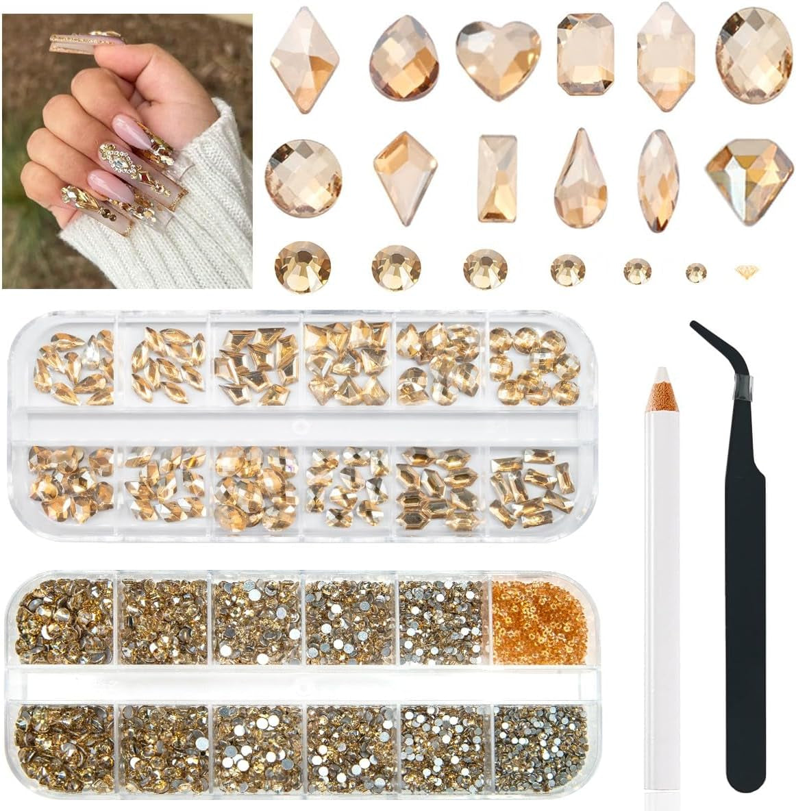2630 stuks AB kristal fonkelende stenen voor nagels, 120 12 soorten grote fonkelende stenen + 2510 6 maten ronde K9 glazen stenen voor nagels, strass steentjes, nagelontwerpen, nagelbedels voor gezichtskunst