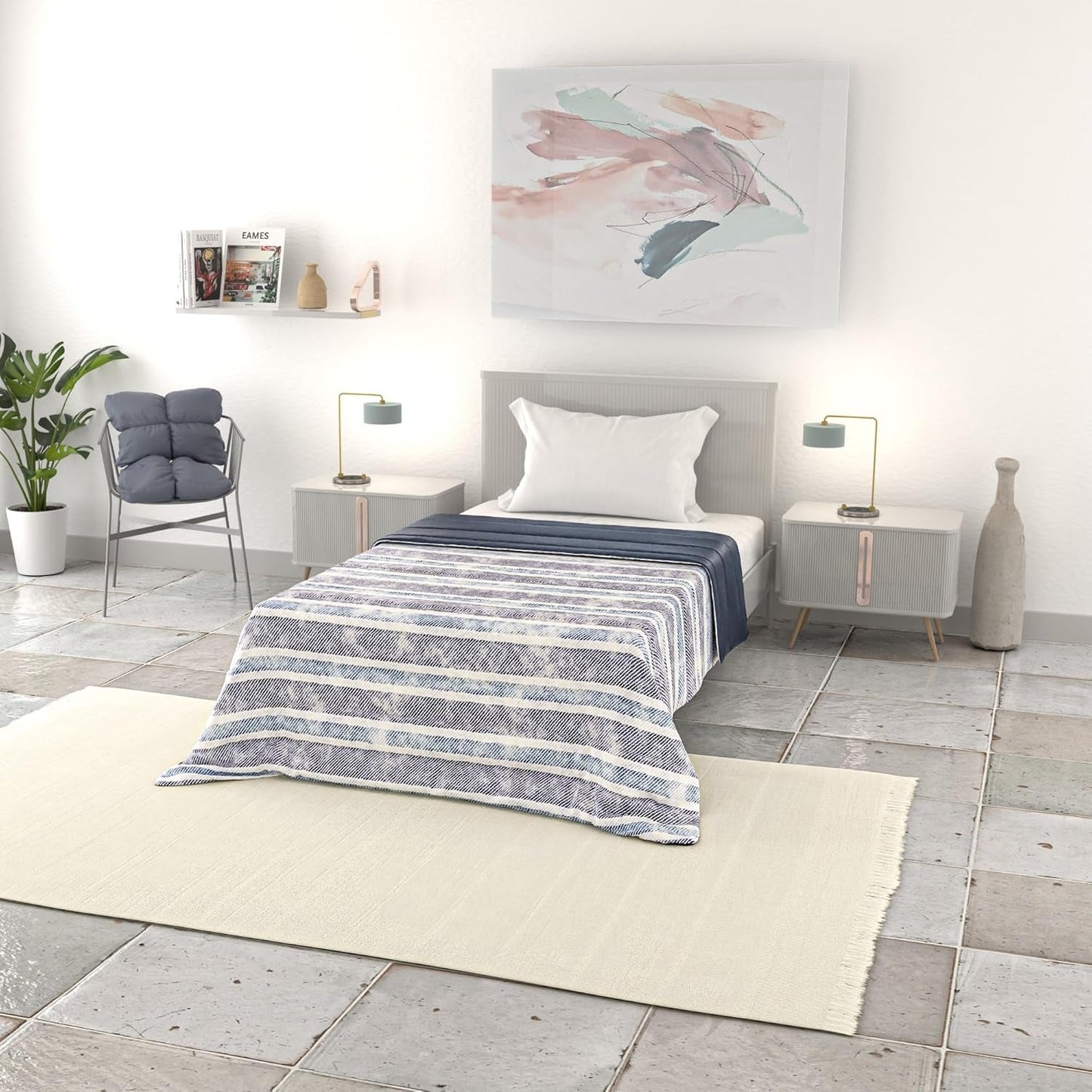 Basic zomerdeken, microvezel, jeansstrepen, 200X240Cm Quilts en quilts Naty Shop Jeans met strepen 200X240Cm