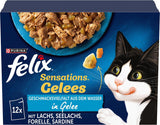Felix Sensations Kattennatvoer in gelei, geassorteerde vismix, verpakking van 6 (6 x 12 zakjes van elk 85 g)