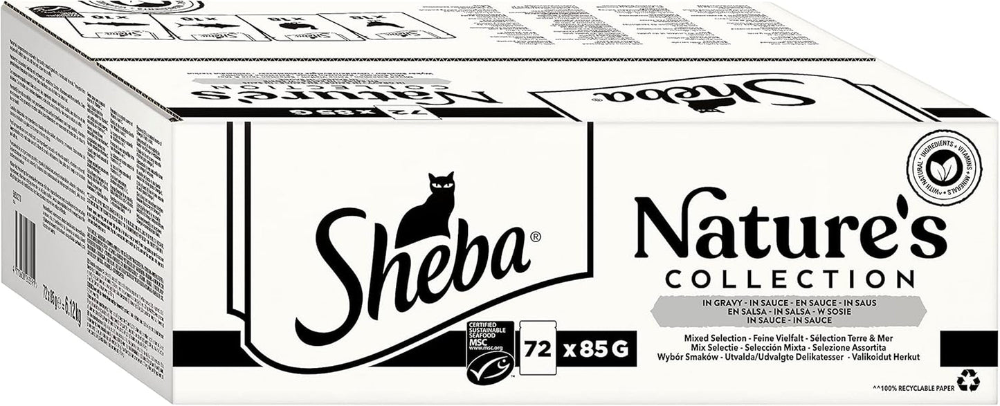 SHEBA Nature's Collection in jus - Nat kattenvoer van hoge kwaliteit, fijne variëteit (MSC) in geportioneerde zakjes - 72 x 85 g