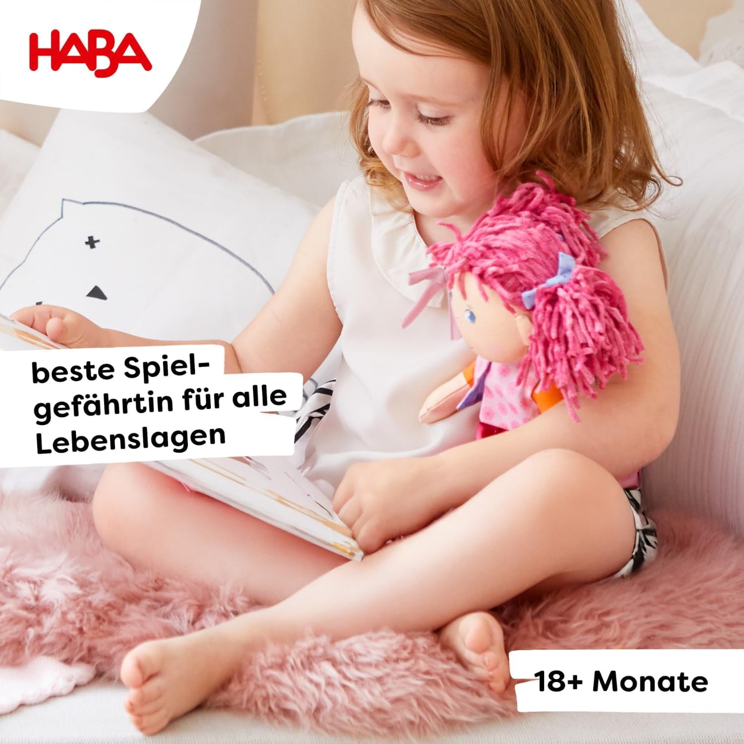 HABA Lily Lou pop - Zachte stoffen pop vanaf 18 maanden - 30 cm met kleding en haar - Ideaal speelkameraadje voor kleine kinderen - 1302842001