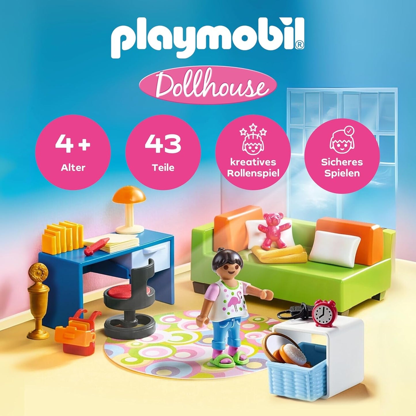 PLAYMOBIL Poppenhuis 70209 Jeugdkamer met meisjesfiguur en accessoires, vanaf 4 jaar
