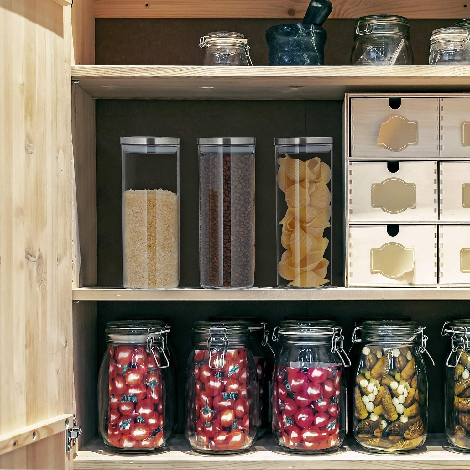 Relaxdays Voorraadpotten set van 3, verzegeld, roestvrijstalen deksel, voor pasta, muesli en rijst, 1,5 liter keukencontainer, transparant zilver, 24 x 9,5 x 9,5 cm, transparant zilver Voedselbewaardozen Naty Shop