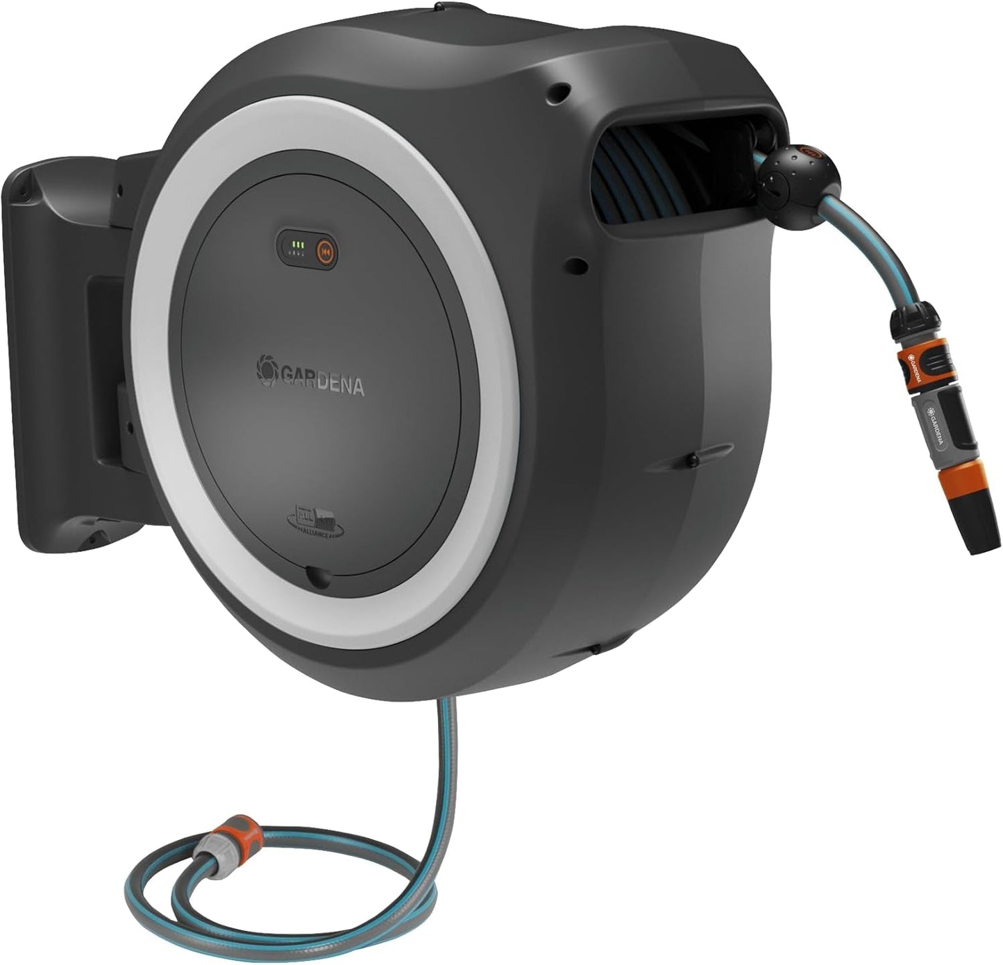 Gardena PowerRoll XXL Solo draadloze muurslangenbox: automatische slanghaspel met 40 m tuinslang, slanggeleider en RollControl, batterijvoeding, UV- en vorstbestendig (18647-55)