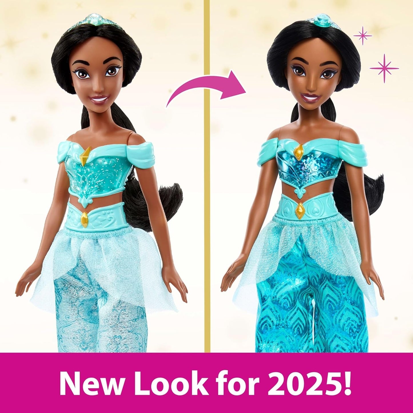 Mattel Disney Princess Toy Jasmine gelede modepop met sprankelende kleding en accessoires Disney film geïnspireerd cadeau voor kinderen HLW12