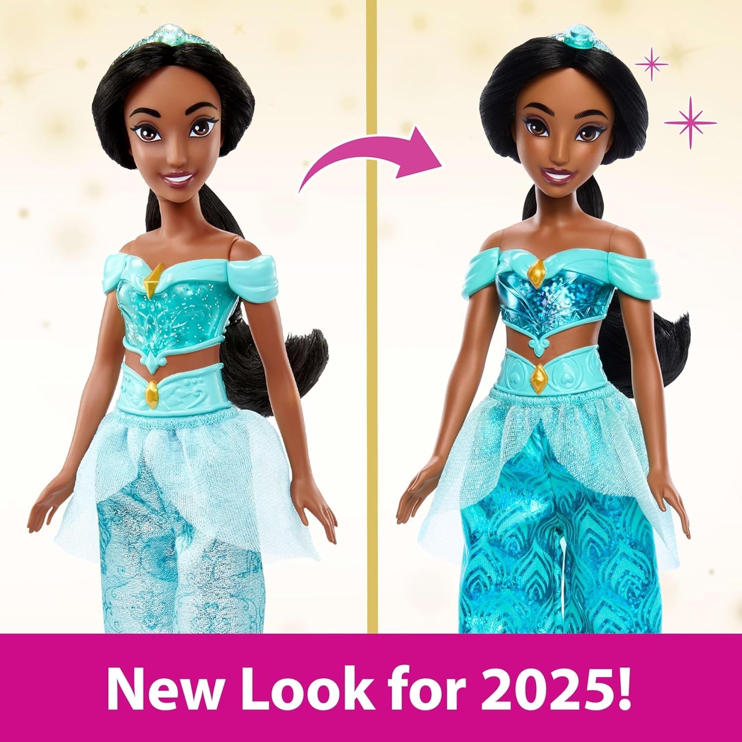 Mattel Disney Princess Toy Jasmine gelede modepop met sprankelende kleding en accessoires Disney film geïnspireerd cadeau voor kinderen HLW12
