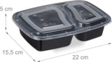 Relaxdays maaltijdbereidingsdozen, set van 10, 2 compartimenten, magnetronbestendig, 800 ml, plastic voedseldoos met deksel, zwarte voedselbewaardozen Naty Shop