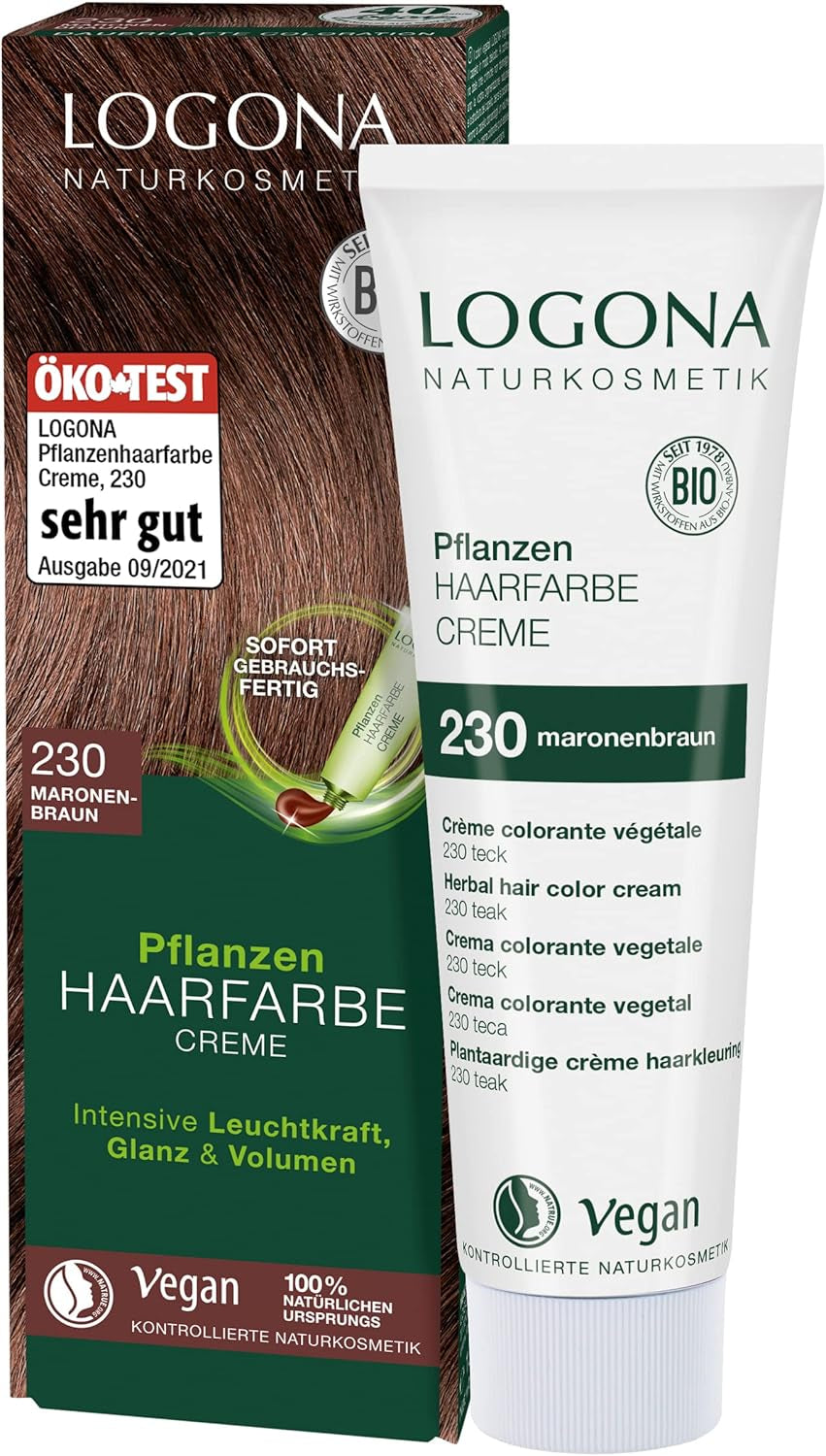 LOGONA Natural Cosmetics Plantaardige Haarkleurcrème 240 Nougat Bruin, Natuurlijke kleurstof voor bruin haar met henna, kleurcrème voor bruintinten, kleuring voor donker haar, 150ml Haarverf Naty Shop 230 kastanjebruin [tec]